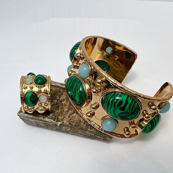 Pulsera de Malaquita Diseño Retro Étnico