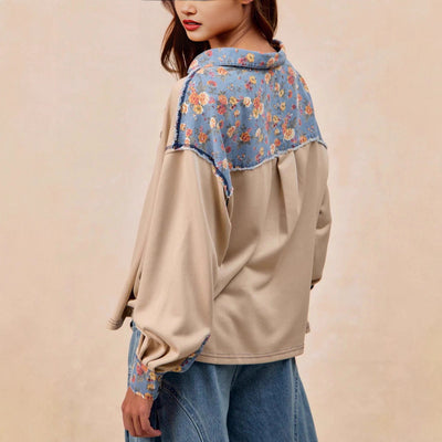 Sudadera Holgada Estilo Francés con Solapa y Patchwork para Mujer - Image 4