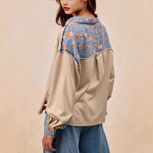 Sudadera Holgada Estilo Francés con Solapa y Patchwork para Mujer - Image 4