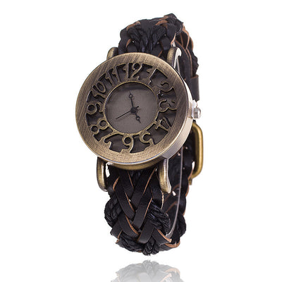 Reloj Pulsera de Cuero Tejido con Diseño Retro Hueco para Mujer - Image 7