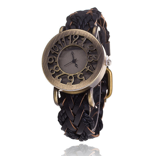 Reloj Pulsera de Cuero Tejido con Diseño Retro Hueco para Mujer - Image 7