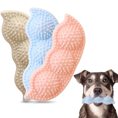 Light green pea pod shaped dog chew toy with textured nubs for teeth cleaning and bite resistance. - Image 2