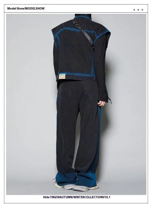 Conjunto Denim Degradado Distressed con Chaleco Spray Color - Image 18