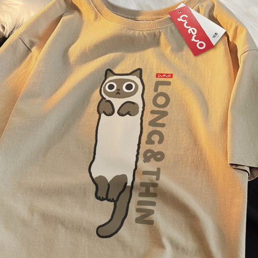 Camiseta Holgada Gato Naranja Tabby Primavera - Manga Corta Estilo Siam - Image 10