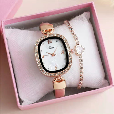 Conjunto Reloj Pulsera Mujer Cuarzo con Cinturón Mármol y Cristales - Image 12