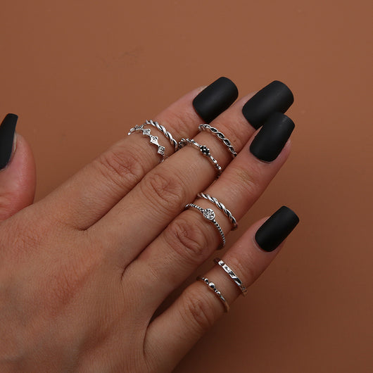 Set de 6 Anillos Articulados: Corona, Hoja y Formas Geométricas - Image 10