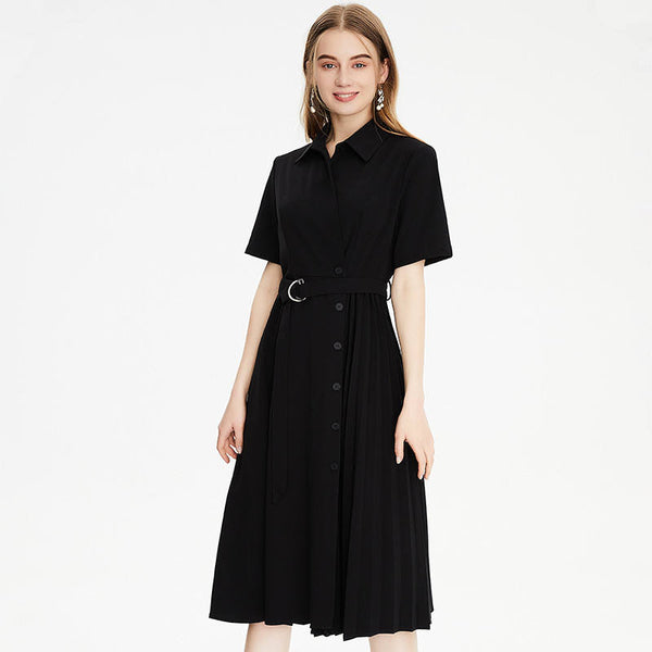 Vestido Camisero con Pliegues Irregulares y Cuello Clásico