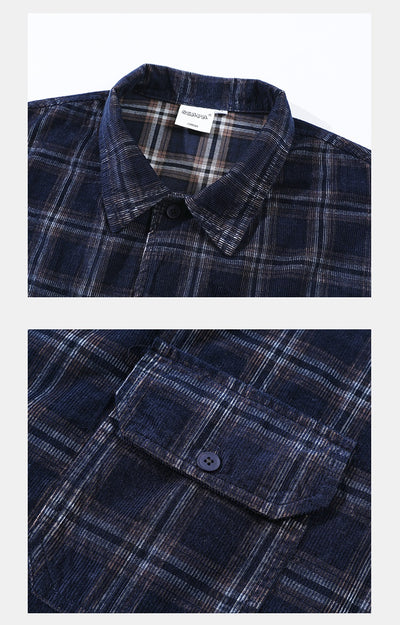 Camisa Cuadros Corduroy Manga Corta Suelta Unisex - Image 8