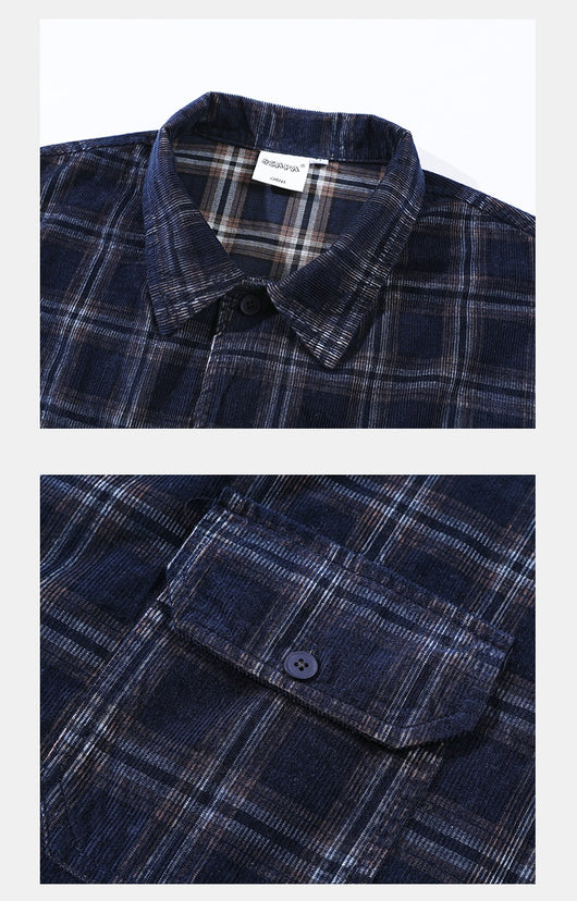 Camisa Cuadros Corduroy Manga Corta Suelta Unisex - Image 8