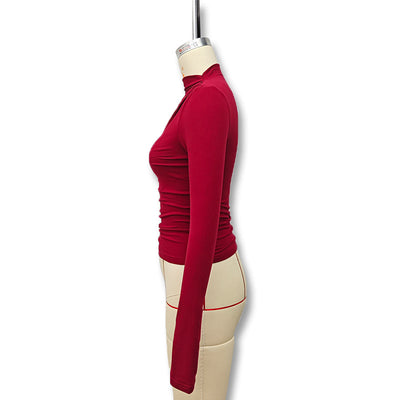 Blusa Cuello Alto Plisada Ajustada para Otoño e Invierno - Image 14
