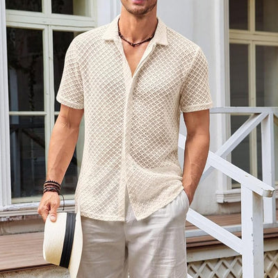 Camisa Casual de Malla Ligera para Hombre - Diseño Liso con Solapa - Image 7