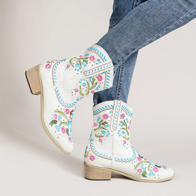 Botas Vaqueras Medianas Bordadas con Flores Étnicas Estilo Europeo Americano - Image 3