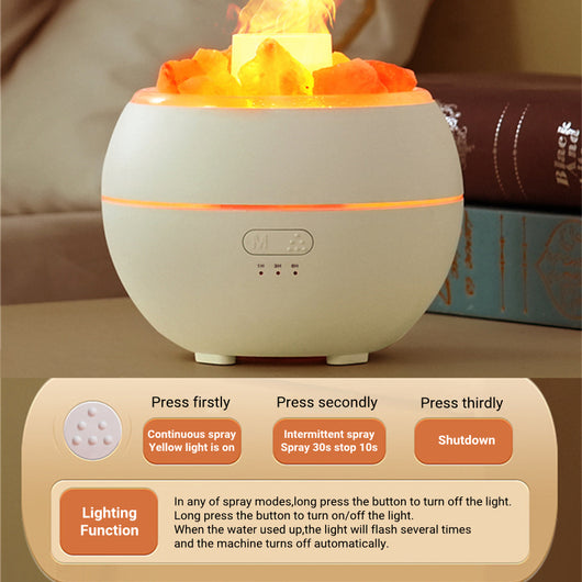 White spherical aromatherapy machine with glowing salt stones and a simulated flame effect on a white background. - Image 6