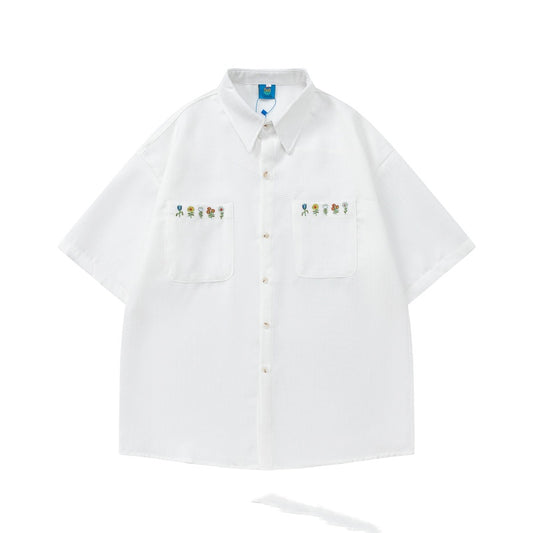 Camisa a Cuadros Bordada Suelta para Parejas - Diseño Versátil - Image 2