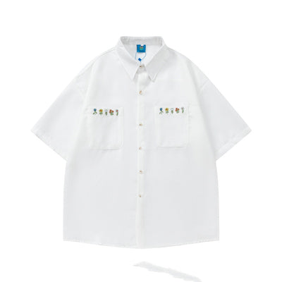 Camisa a Cuadros Bordada Suelta para Parejas - Diseño Versátil - Image 2