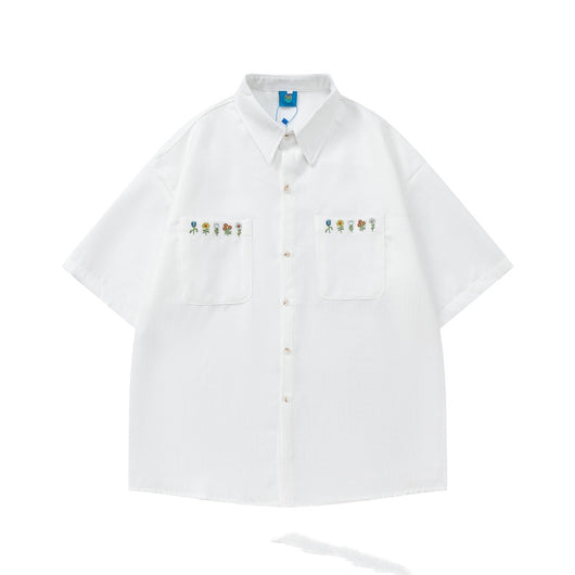 Camisa a Cuadros Bordada Suelta para Parejas - Diseño Versátil - Image 2