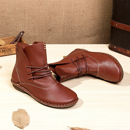 Botas Retro de Cuero Genuino para Mujer - Estilo Bosque Clásico