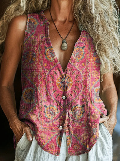 Chaleco Vintage con Botones y Blusa Floral Escote V - Image 4