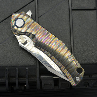 Cuchillo de Camping Plegable Acero Damasco Aleación Titanio Anker - Image 9