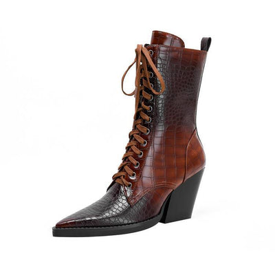 Botas Tacón Grueso Retro con Patrón de Piedra y Cordones - Estilo Fashion - Image 23