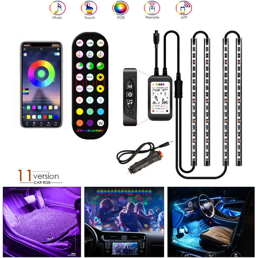 Luz Ambiental LED RGB para Auto con Control Remoto y Sincronización Musical