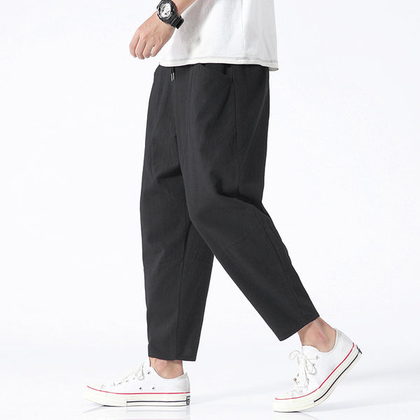 Pantalones Harem Cropped de Algodón y Lino Sueltos