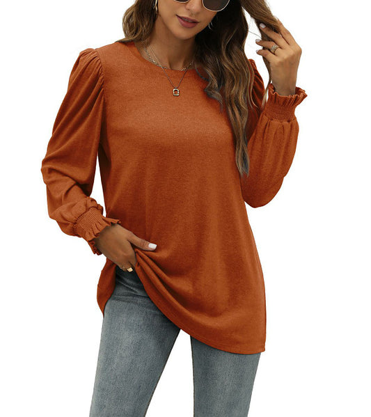Blusa Elegante con Cuello Redondo y Mangas Abullonadas para Mujer