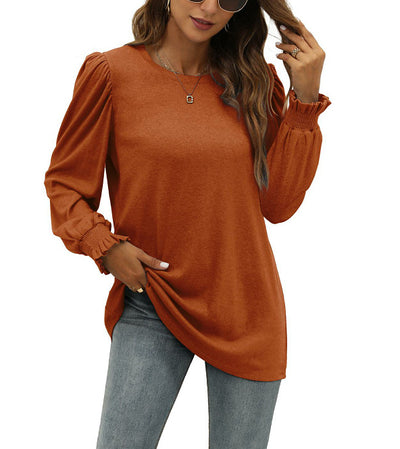 Blusa Elegante con Cuello Redondo y Mangas Abullonadas para Mujer
