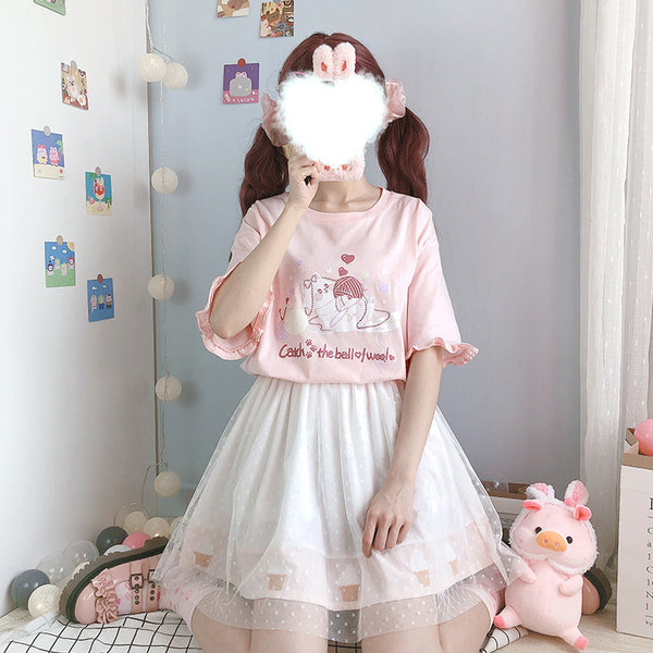 Playera Holgada para Niña con Estampado de Conejo Cartoon