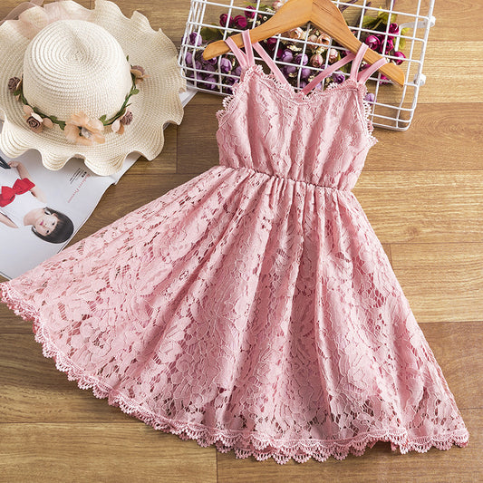 Vestido Infantil con Encaje Bordado, Tirantes y Espalda Decorativa - Image 2