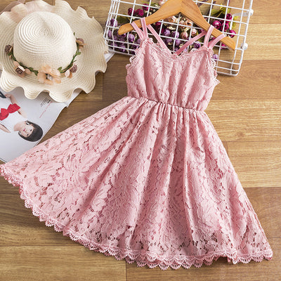Vestido Infantil con Encaje Bordado, Tirantes y Espalda Decorativa - Image 2