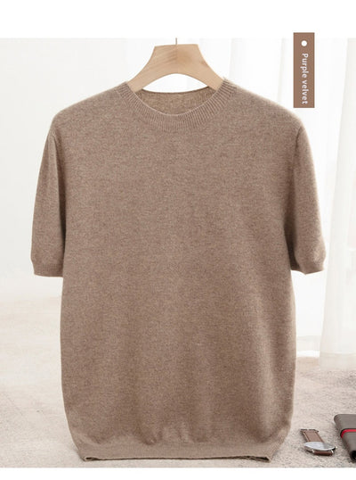 Suéter de Lana Pura Manga Corta Cuello Redondo para Hombre - Image 7