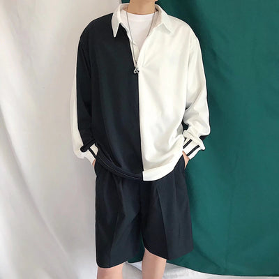 Camisa Manga Larga Colorblock Negro y Blanco para Hombre - Image 8