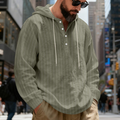Camisa Lino Holgada Talla Grande Hombre a Rayas con Capucha - Image 35