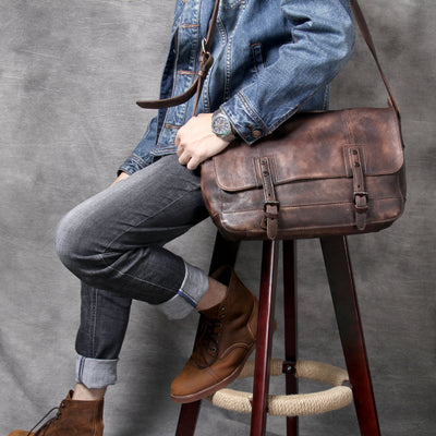 Bolsa Mensajero de Cuero Vacuno Envejecido - Estilo Retro Vintage - Image 8