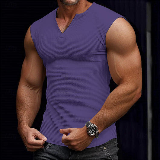 Camiseta sin Mangas Textura Waffle Colores Sólidos Hombre - Image 12