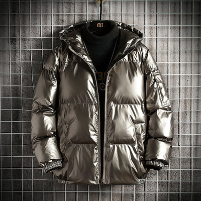 Chaqueta Acolchada Brillante de Algodón con Capucha - Image 3