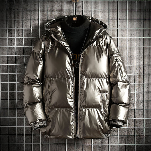 Chaqueta Acolchada Brillante de Algodón con Capucha - Image 3