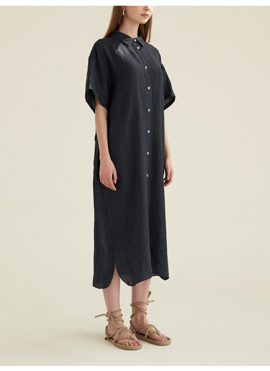 Vestido Camisero Manga Corta Cuello Clásico - Image 35