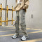 Pantalones Casuales Holgados Multibolsillos Lavado Industrial