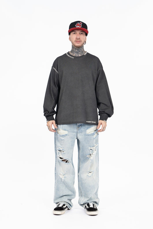 Camiseta Manga Larga Oversize Tejida a Mano para Hombre - Algodón Pesado - Image 12
