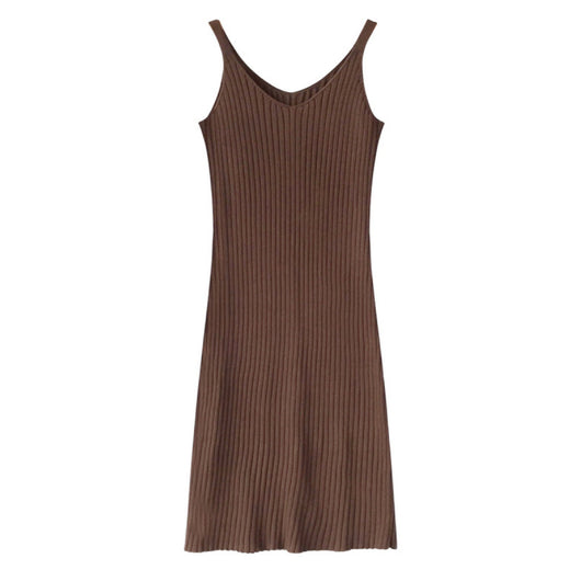 Vestido Midi Tejido sin Mangas Negro con Slip Interior - Image 5