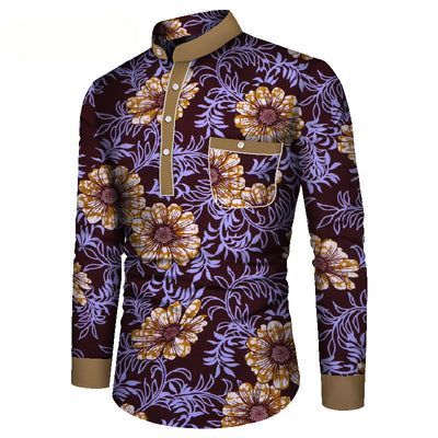 Camisa Casual Estampada Africana de Manga Larga para Hombre - Image 17
