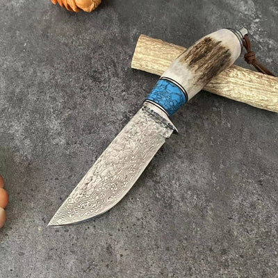 Cuchillo de Asta de Venado con Acero Damasceno y Mango Turquesa - Image 10