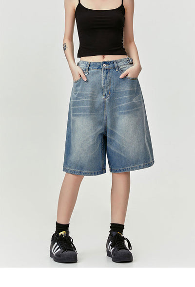 Pantalones Vaqueros Cropped Retro Americano con Patrón Barba de Gato Delavado - Image 11