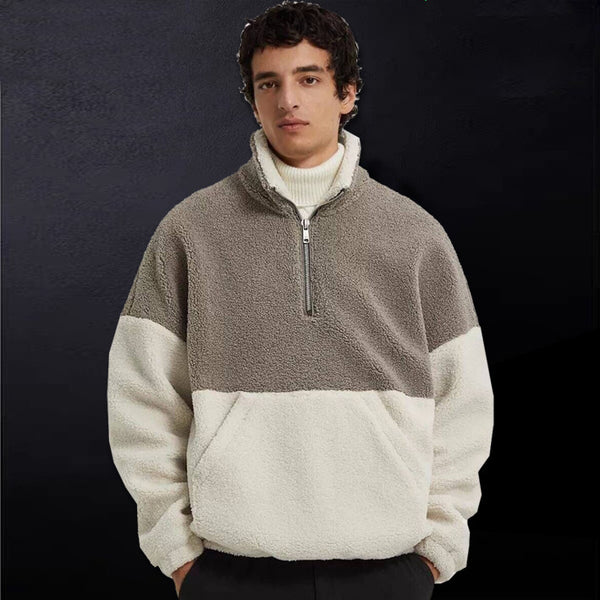 Chaqueta de Polar con Cuello Alto y Contraste para Otoño e Invierno