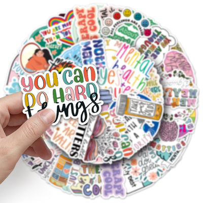 50 mental health graffiti stickers with English slogans, including rainbows, hearts, and positive affirmations. - Image 2