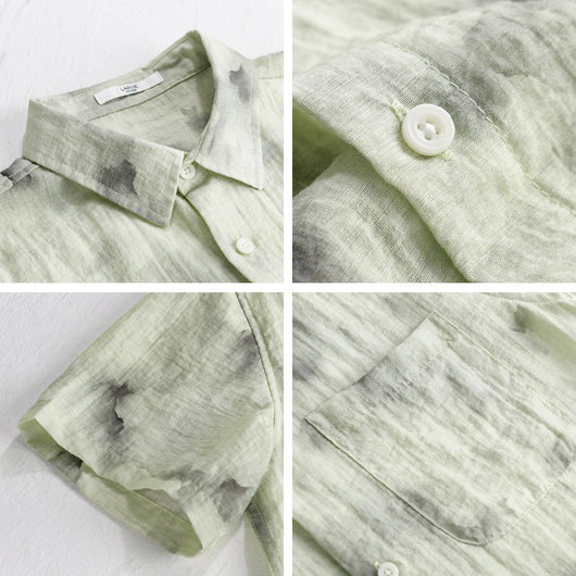 Camisa de Lino Estampada Manga Corta Fresca para Verano - Image 4