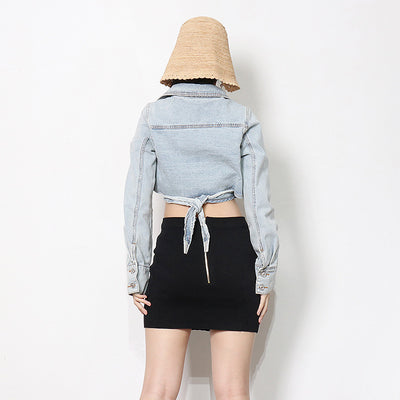 Chaqueta Denim Cropped con Cordones Laterales - Image 2