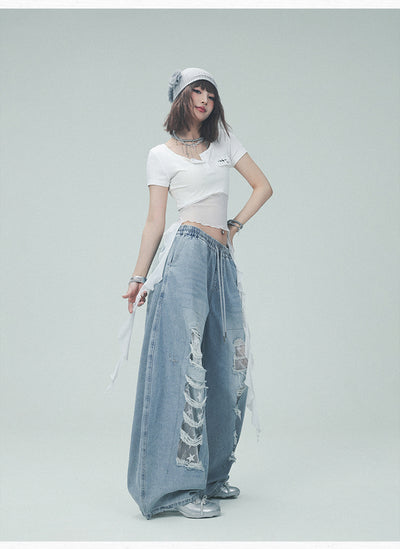 Pantalones Casuales Rotos con Parches Denim para Bailar - Image 27